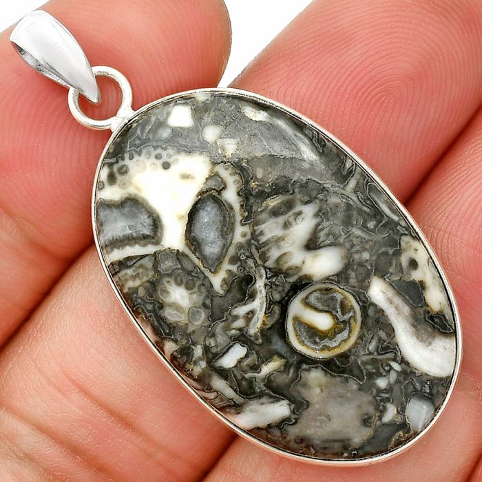 Mexican Cabbing Fossil Pendant SDP150433 P-1001, 21x32 mm