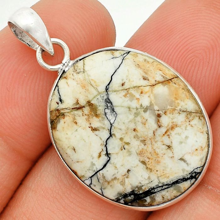 Authentic White Buffalo Turquoise Nevada Pendant SDP150659 P-1001, 20x24 mm