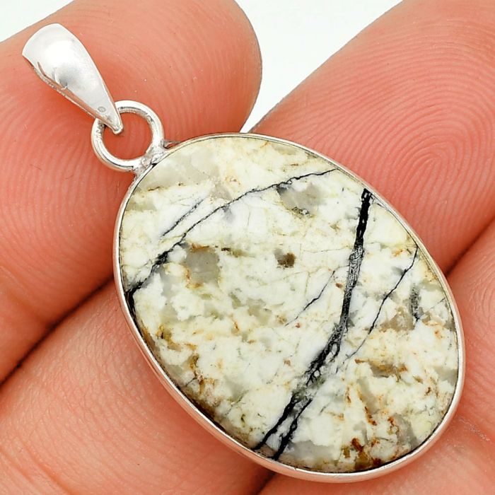 Authentic White Buffalo Turquoise Nevada Pendant SDP150665 P-1001, 18x25 mm