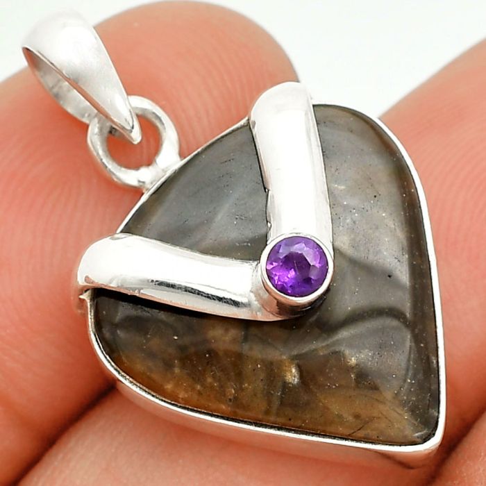 Bat Cave Jasper and Amethyst Pendant SDP150731 P-1735, 18x19 mm