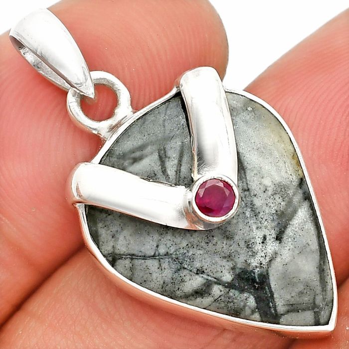 Picasso Jasper and Garnet Pendant SDP150795 P-1735, 17x20 mm