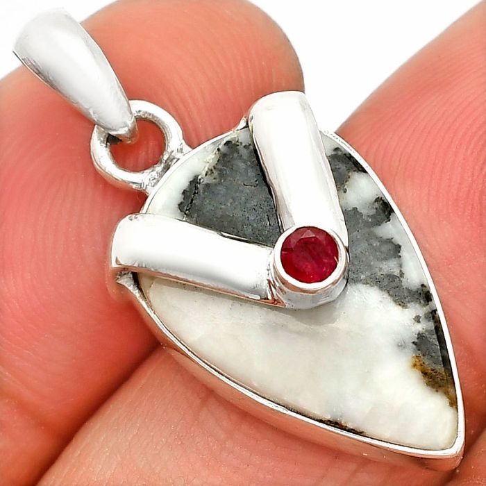 White Buffalo Turquoise and Ruby Pendant SDP150825 P-1735, 13x20 mm