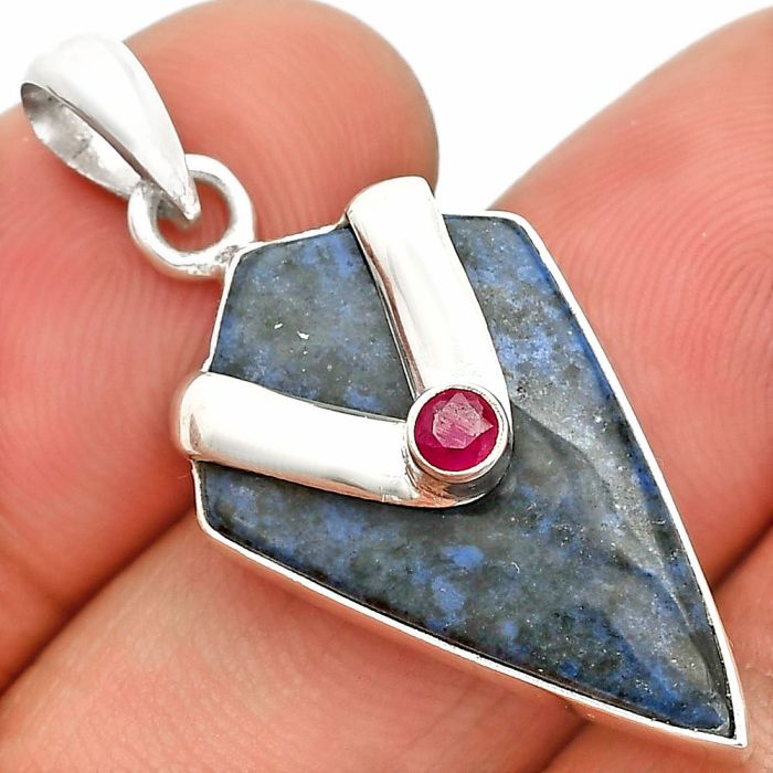 Dumortierite Quartz and Ruby Pendant SDP150846 P-1735, 16x25 mm