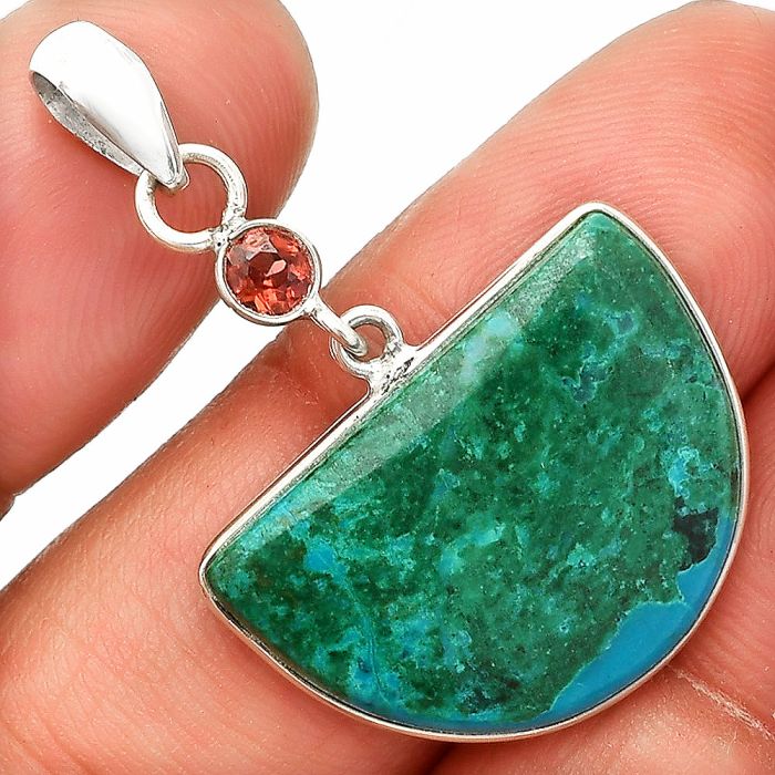 Azurite Chrysocolla and Garnet Pendant SDP150905 P-1098, 16x23 mm