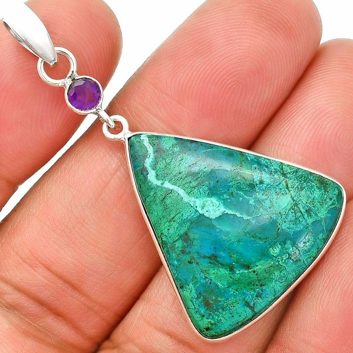 Azurite Chrysocolla and Amethyst Pendant SDP150907 P-1098, 24x26 mm