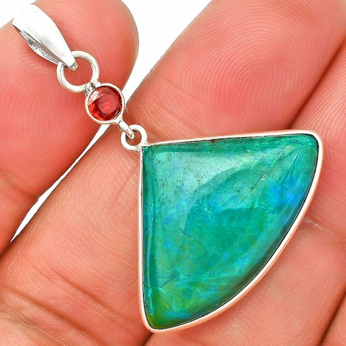 Azurite Chrysocolla and Garnet Pendant SDP150915 P-1098, 19x27 mm