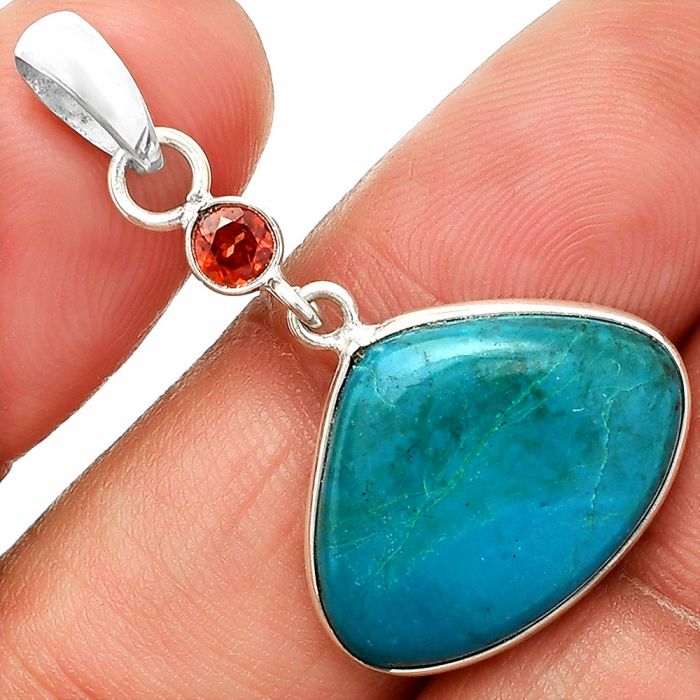 Azurite Chrysocolla and Garnet Pendant SDP150945 P-1098, 15x20 mm