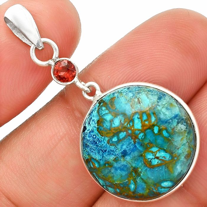 Shattuckite and Garnet Pendant SDP150989 P-1098, 19x19 mm