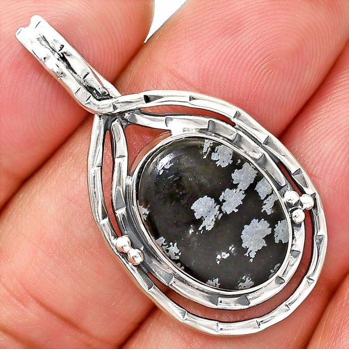 Snow Flake Obsidian Pendant SDP151082 P-1410, 13x17 mm