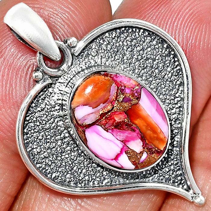 Heart - Kingman Orange Dahlia Turquoise Pendant SDP151281 P-1503, 11x14 mm