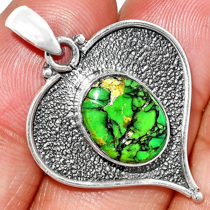 Heart - Green Matrix Turquoise Pendant SDP151308 P-1503, 10x13 mm