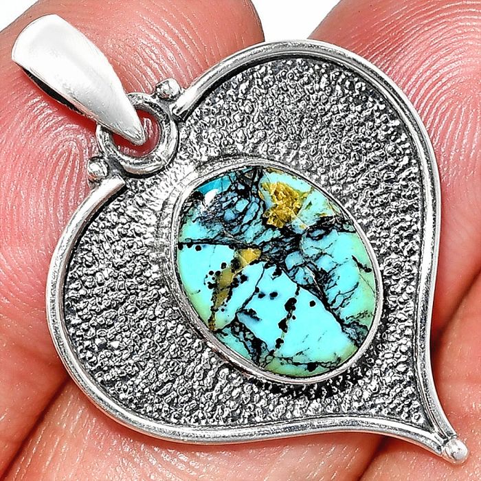 Heart - Lucky Charm Tibetan Turquoise Pendant SDP151318 P-1503, 10x13 mm