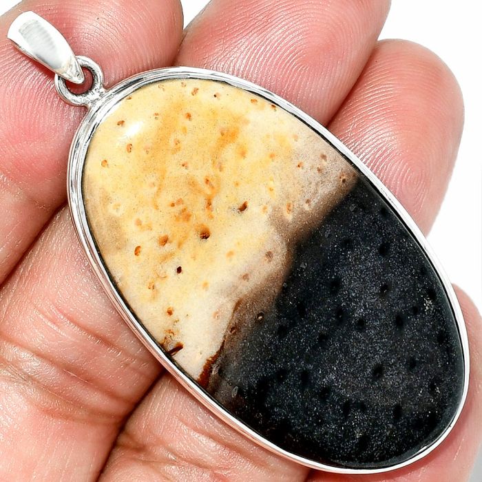 Palm Root Fossil Agate Pendant SDP151598 P-1124, 25x46 mm