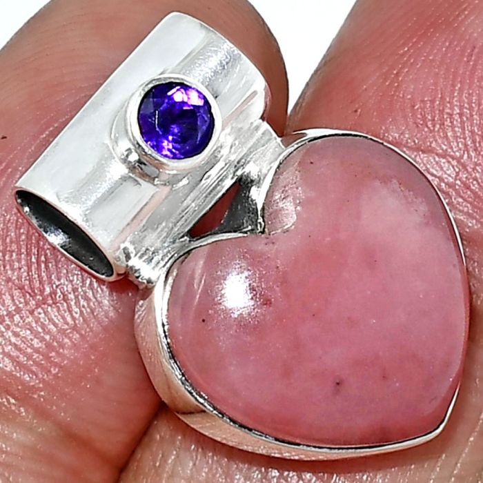 Heart - Guava Quartz and Amethyst Pendant SDP151721 P-1300, 15x15 mm