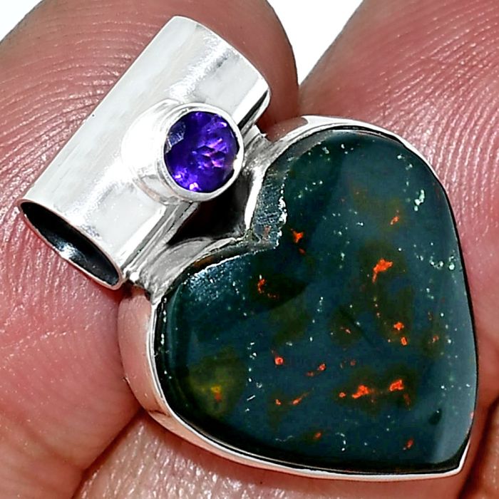 Heart - Blood Stone and Amethyst Pendant SDP151748 P-1300, 17x18 mm