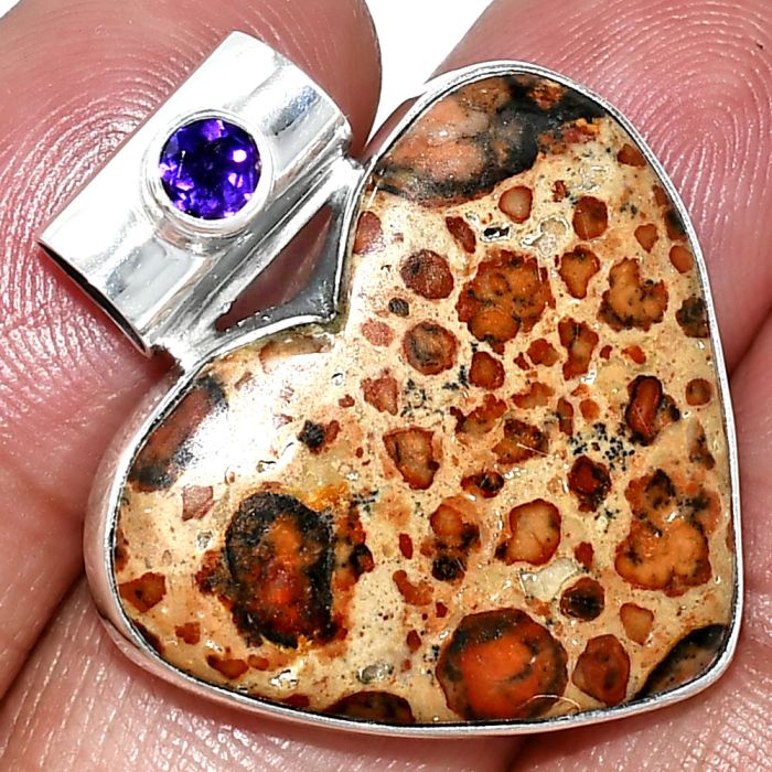 Heart - Leopardite Jasper and Amethyst Pendant SDP151772 P-1300, 24x27 mm