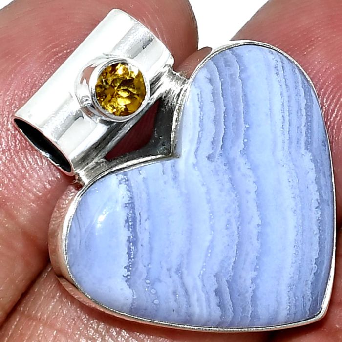 Heart - Blue Lace Agate and Citrine Pendant SDP151773 P-1300, 21x24 mm