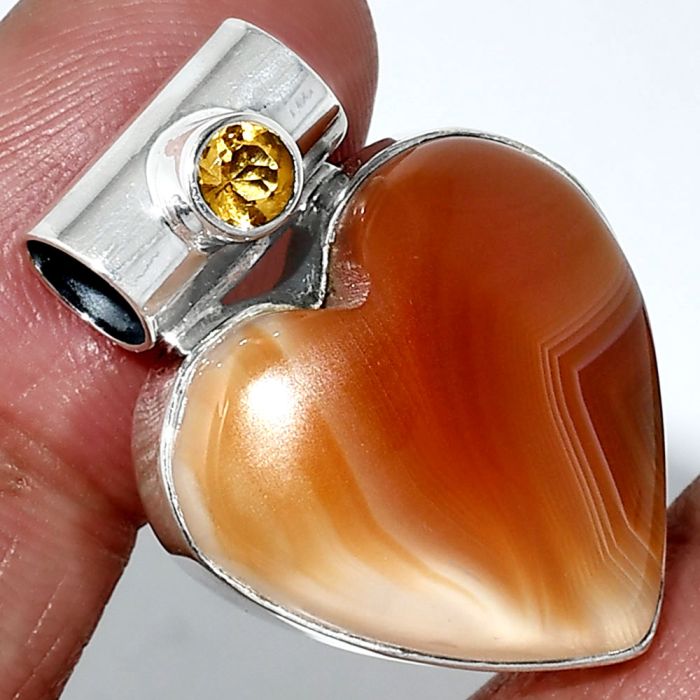 Heart - Lake Superior Agate and Citrine Pendant SDP151785 P-1300, 20x21 mm