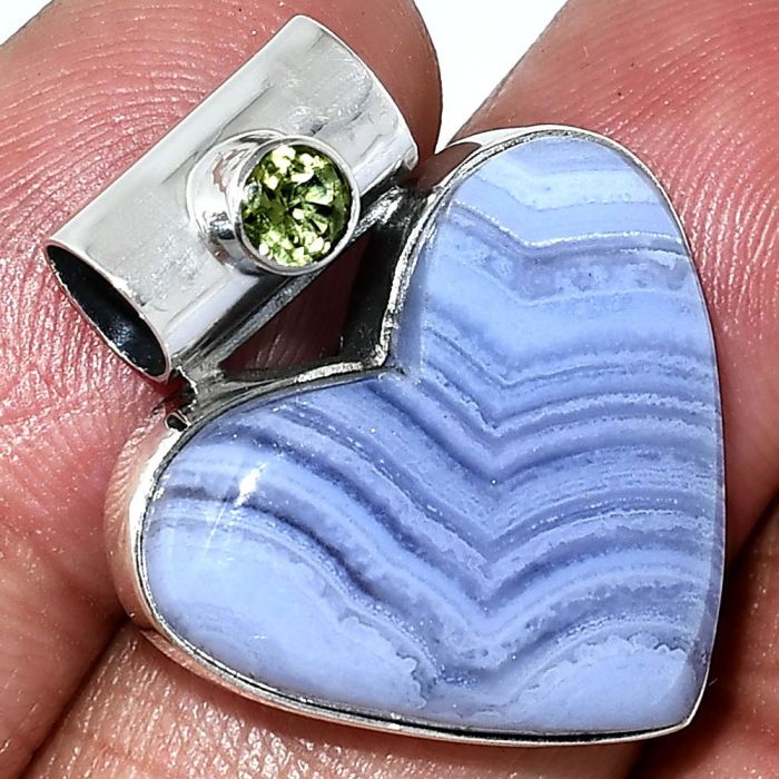 Heart - Blue Lace Agate and Peridot Pendant SDP151808 P-1300, 21x23 mm
