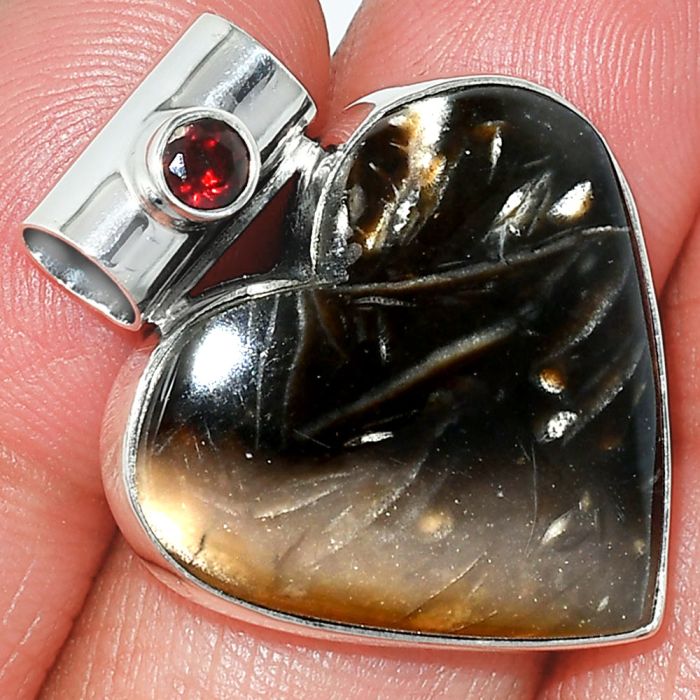 Heart - Bat Cave Jasper and Garnet Pendant SDP151823 P-1300, 24x25 mm