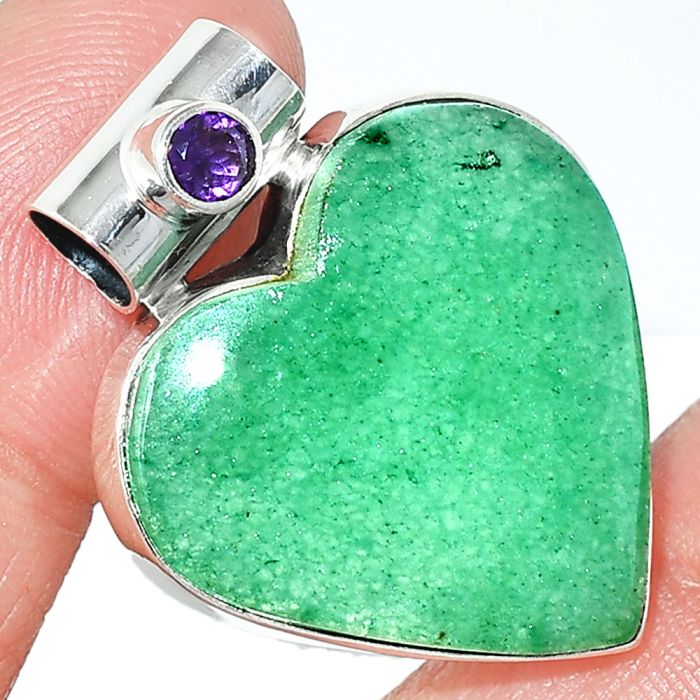 Heart - Green Aventurine and Amethyst Pendant SDP151829 P-1300, 25x25 mm