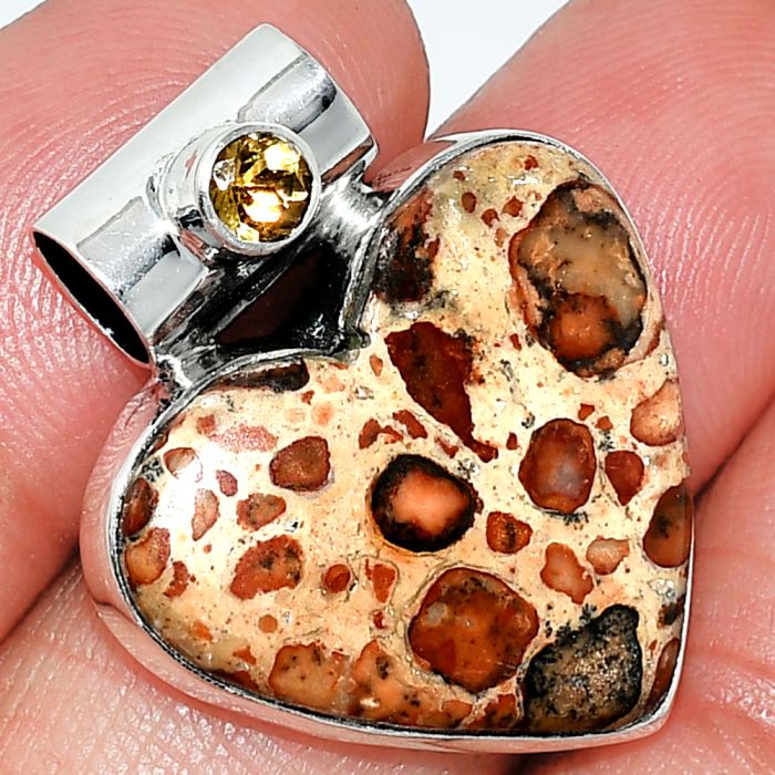 Heart - Leopardite Jasper and Citrine Pendant SDP151841 P-1300, 22x24 mm