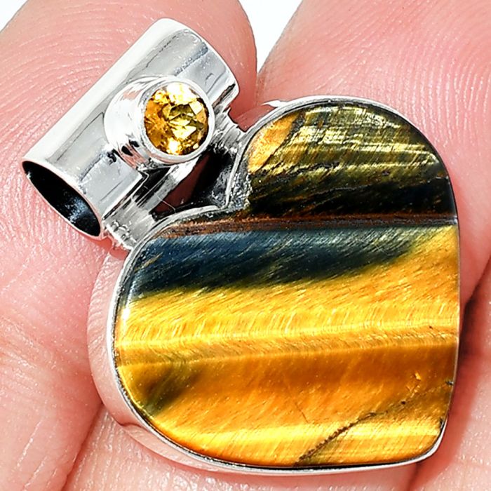 Heart - Tiger Eye and Citrine Pendant SDP151855 P-1300, 21x23 mm