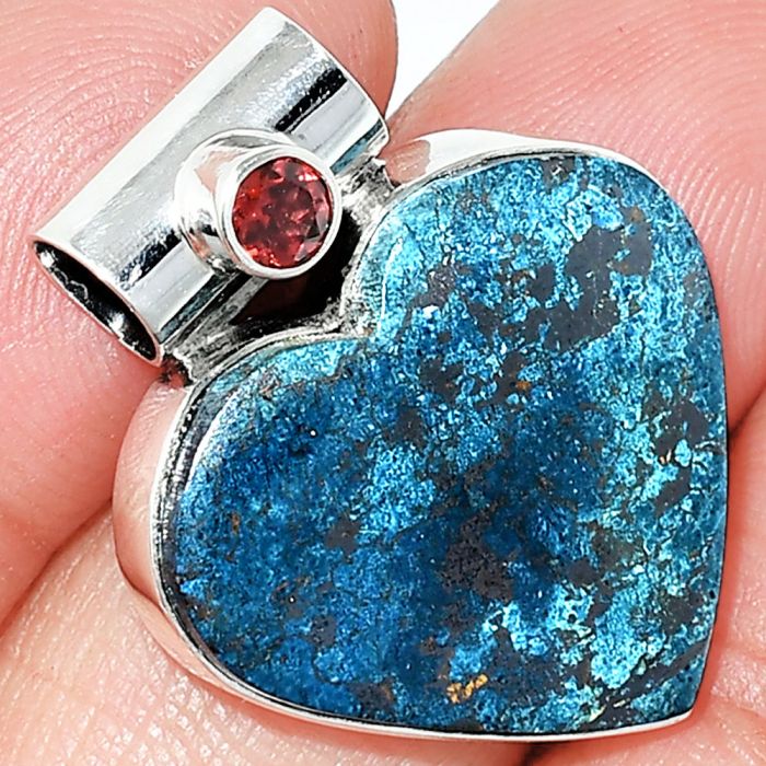 Heart - Shattuckite and Garnet Pendant SDP151857 P-1300, 21x23 mm