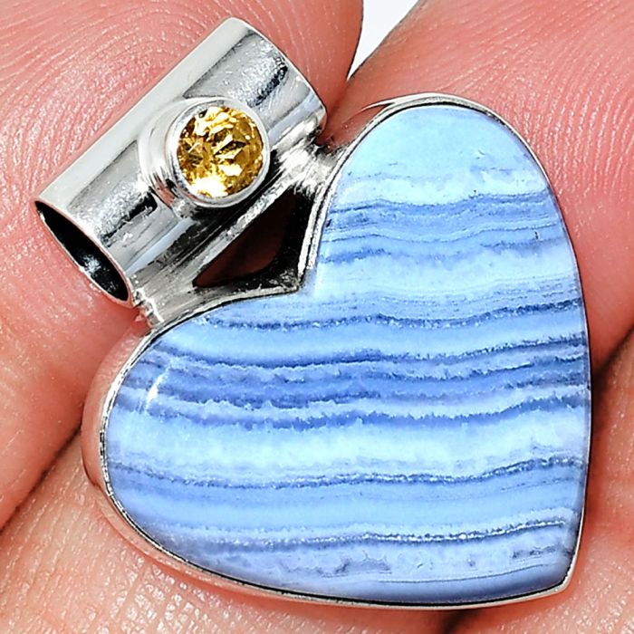 Heart - Blue Lace Agate and Citrine Pendant SDP151861 P-1300, 21x24 mm