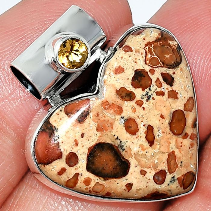 Heart - Leopardite Jasper and Citrine Pendant SDP151862 P-1300, 22x25 mm