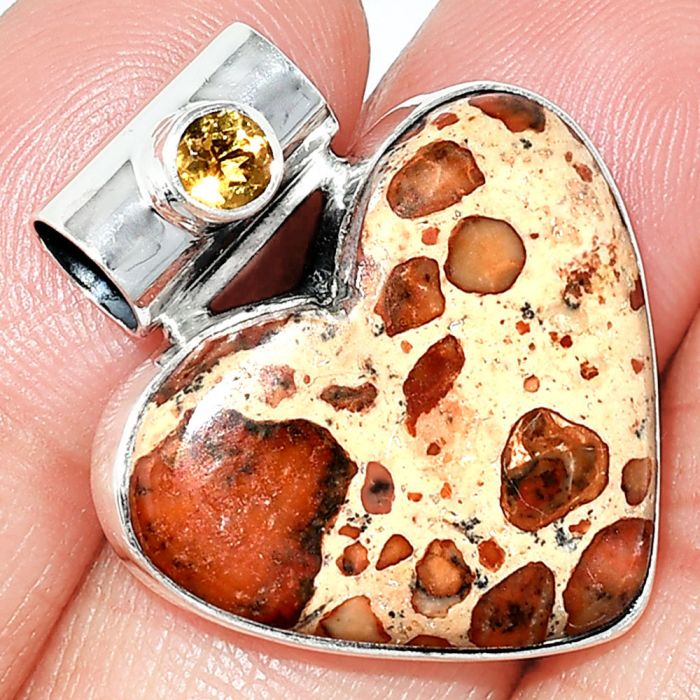 Heart - Leopardite Jasper and Citrine Pendant SDP151871 P-1300, 22x25 mm