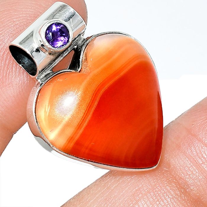 Heart - Lake Superior Agate and Amethyst Pendant SDP151879 P-1300, 21x21 mm