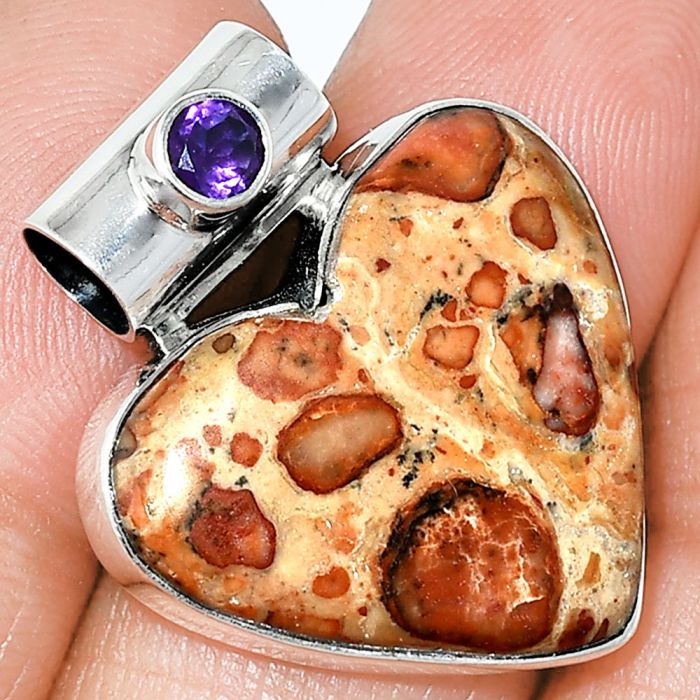 Heart - Leopardite Jasper and Amethyst Pendant SDP151882 P-1300, 22x24 mm