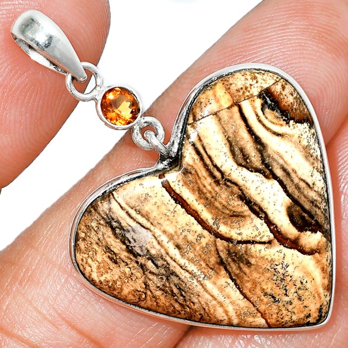 Heart - Picture Jasper and Citrine Pendant SDP151942 P-1098, 28x29 mm