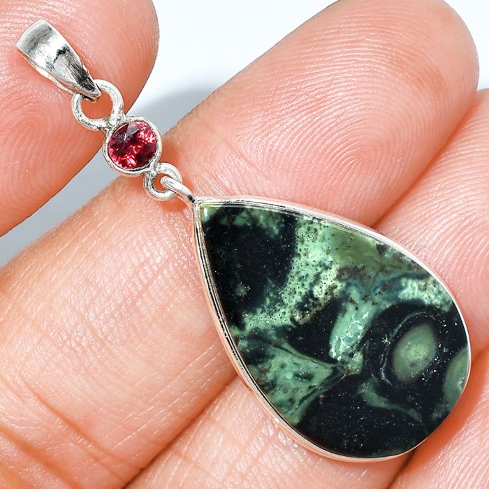 Star Galaxy Jasper and Garnet Pendant SDP151943 P-1098, 16x27 mm