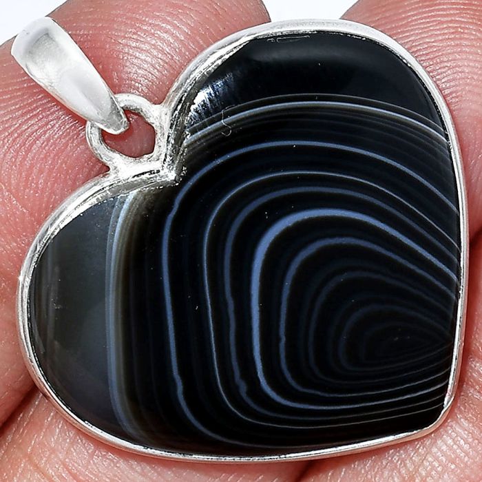 Heart - Black Botswana Agate Pendant SDP151979 P-1043, 28x30 mm