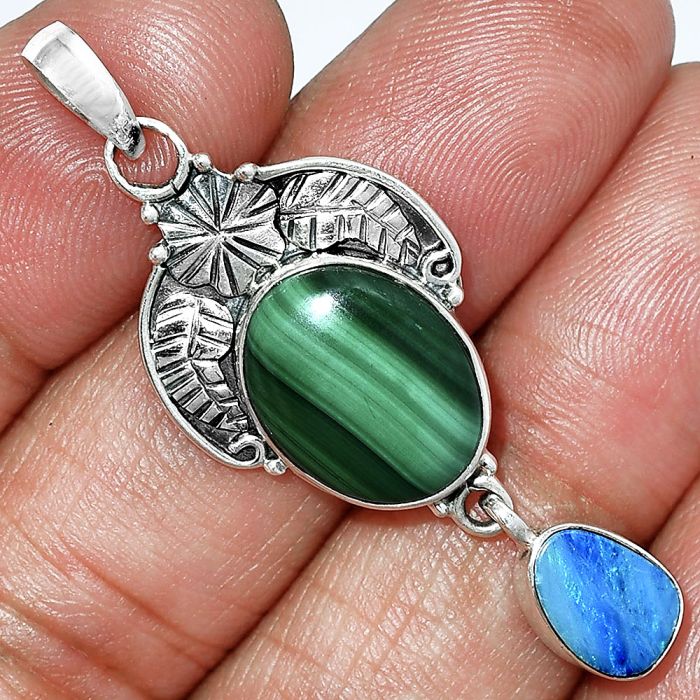 Malachite Eye and Sterling Opal Pendant SDP152023 P-1413, 12x15 mm