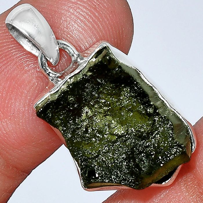 Genuine Czech Moldavite Rough Pendant SDP152036 P-1001, 14x17 mm