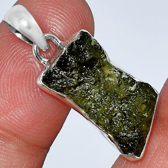 Genuine Czech Moldavite Rough Pendant SDP152039 P-1001, 10x18 mm