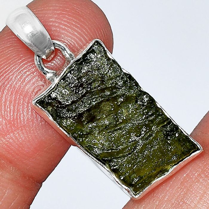 Genuine Czech Moldavite Rough Pendant SDP152040 P-1001, 11x19 mm