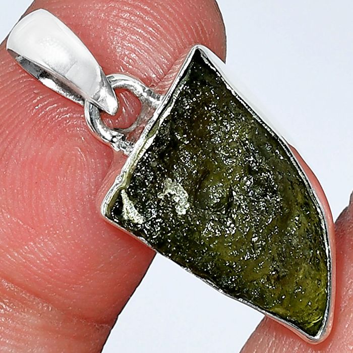 Genuine Czech Moldavite Rough Pendant SDP152044 P-1001, 12x19 mm