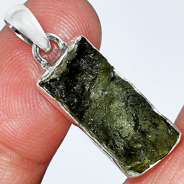 Genuine Czech Moldavite Rough Pendant SDP152045 P-1001, 9x20 mm