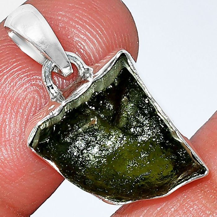 Genuine Czech Moldavite Rough Pendant SDP152048 P-1001, 13x15 mm