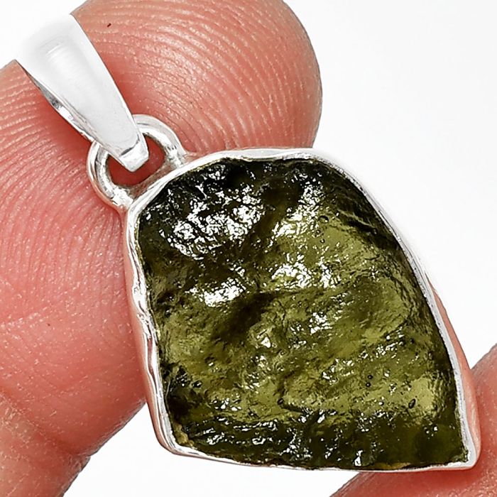 Genuine Czech Moldavite Rough Pendant SDP152069 P-1001, 15x19 mm