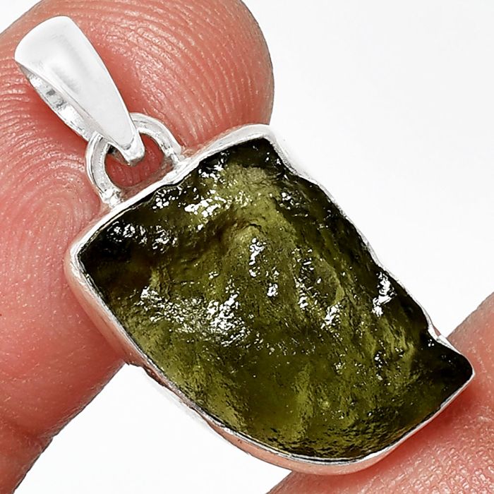 Genuine Czech Moldavite Rough Pendant SDP152071 P-1001, 12x18 mm