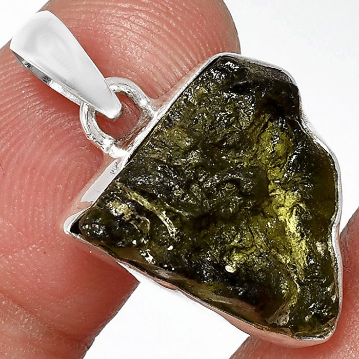 Genuine Czech Moldavite Rough Pendant SDP152078 P-1001, 17x17 mm