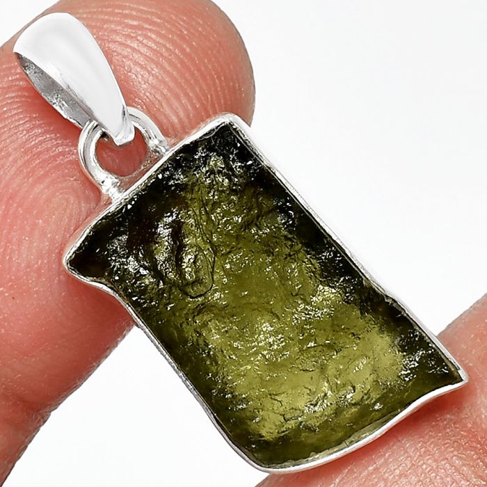 Genuine Czech Moldavite Rough Pendant SDP152080 P-1001, 11x20 mm