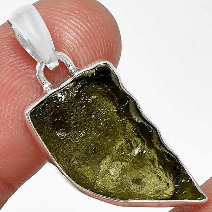 Genuine Czech Moldavite Rough Pendant SDP152081 P-1001, 12x23 mm