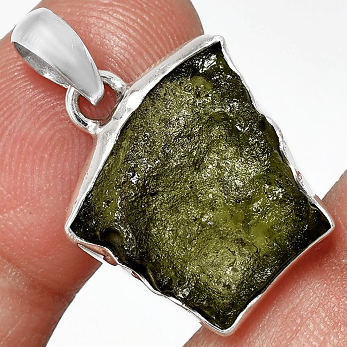 Genuine Czech Moldavite Rough Pendant SDP152083 P-1001, 16x17 mm