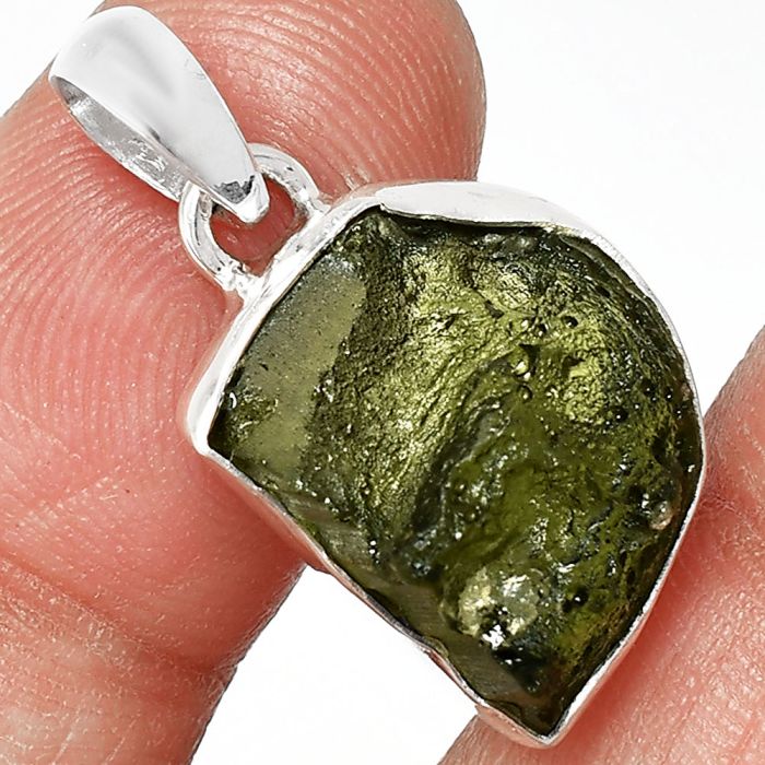 Genuine Czech Moldavite Rough Pendant SDP152092 P-1001, 13x17 mm